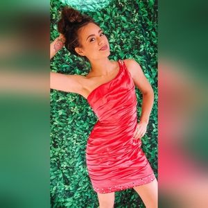 Mori lee designs cocktail candy apple red dress custom stones size 2